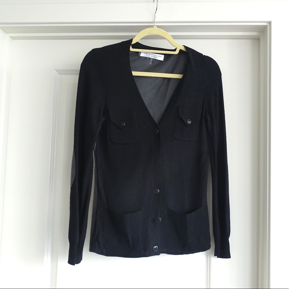 Trina Turk size S cardigan with suede back/ elbow